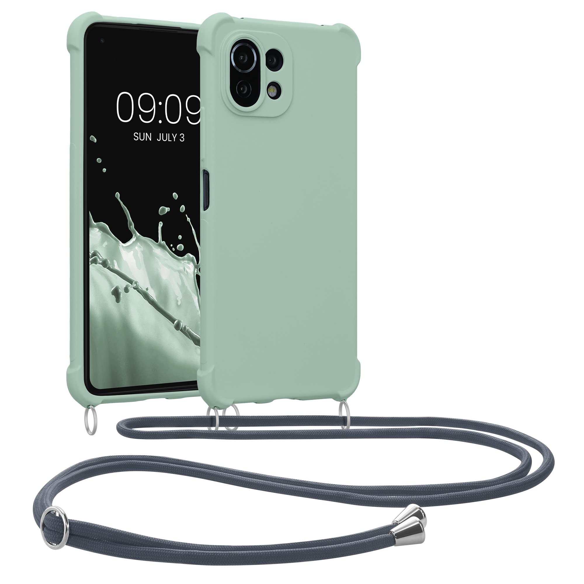 kwmobile Crossbody Case Compatible with Xiaomi 11 Lite (5G) NE/Mi 11 Lite (5G) Case - TPU Silicone Cover with Strap - Gray Green