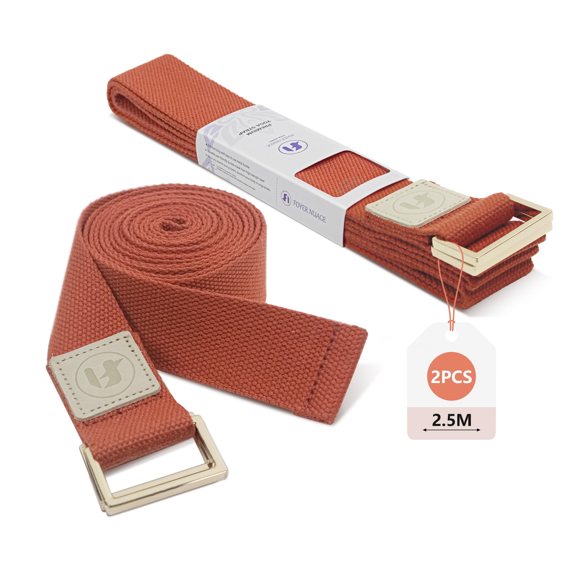 2PCS Yoga Straps 2.5M, Durable Cotton Yoga Straps for Stretching, Adjustable Yoga Belt Strap for Yoga, Dance, Gym Workouts(Orange)