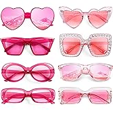 Pibupibu 8 Pack Pink/Hot Pink Sunglasses for Women, Retro Rectangle Square Cateye Oval Heart Sunglasses Party Glasses Set