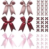 Gift Wrap Bows 3.3", 60pcs(20 Rose Gold,20 Wine Red,20 Baby Pink)Premium Satin Ribbon Bows for Gift Wrapping, Treat Bags, Wedding, Christmas, Birthday Party Decorations, DIY Crafts, No Fade, Reusable