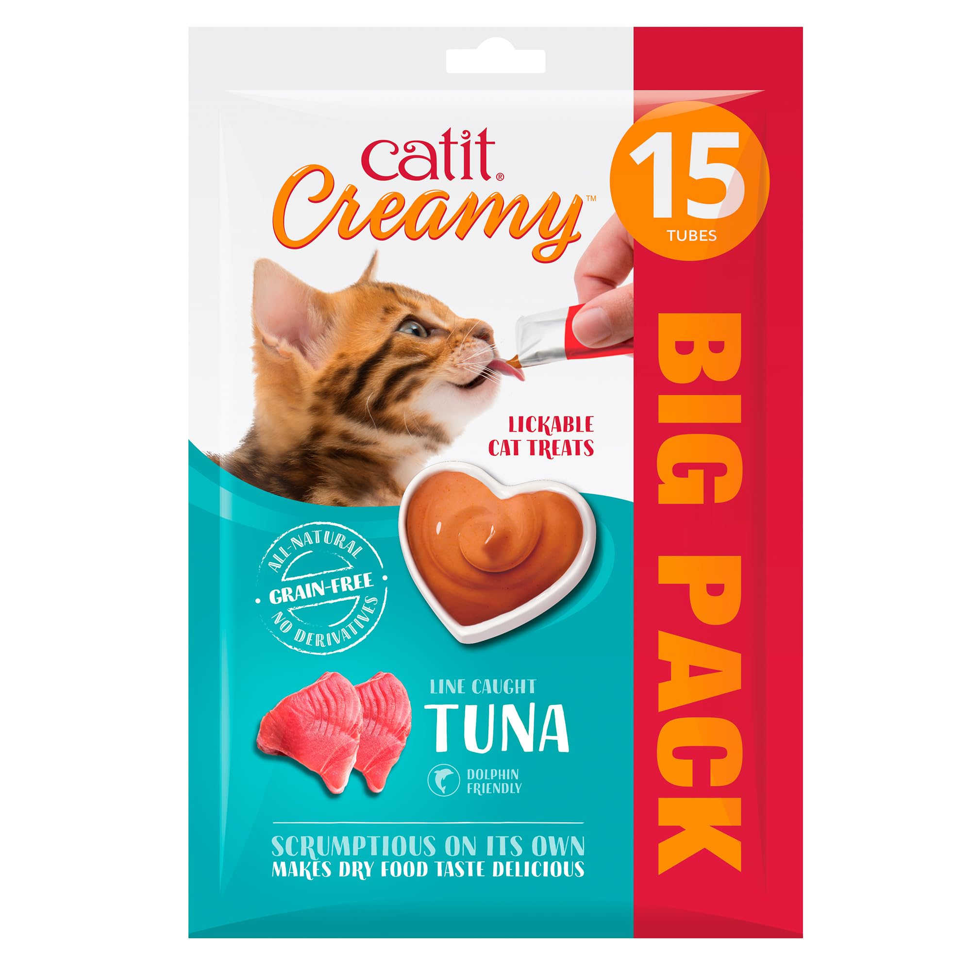 Catit Creamy Tuna Lickable Cat Treats for Cats and Kittens, Cat Treat Licky Snack, Grain-Free Lick Treat, 15 x 10g Multipack