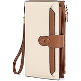 SENDFN Large Womens Wallet Leather RFID Blocking Multi Card Organizer Wristlet