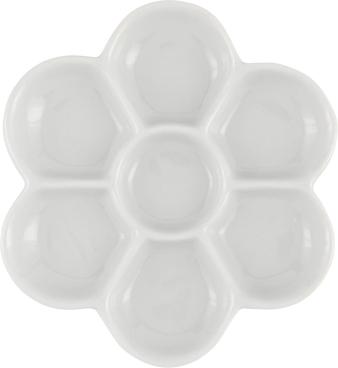 Creative Mark Glazed Flower Porcelain Paint Palette Tray for Watercolor, Gouache, Color-Mixing - White 4¾" inch Diameter