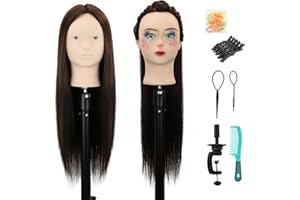 WDQXCQA Mannequin Head Human Hair With 70% Real Human Hair Mannequin Head Human Hair 22inch Hairdresser Practice Training Head Cosmetology Manikin Doll Head (no makeup#4 Dark Brown)