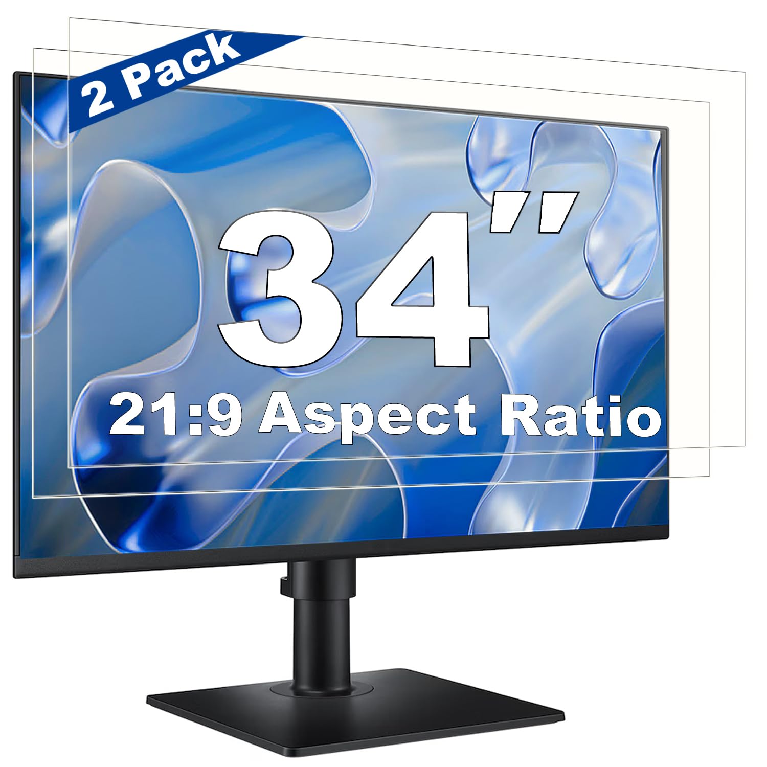 Photo 1 of 2 Pack 34 Inch Computer Screen Protector Film, Anti Glare & Blue Light Blocker with Transparent Filter Shield for Eye Protection, Compatible with 21:9 Widescreen Monitors from Dell, HP, LG, and More