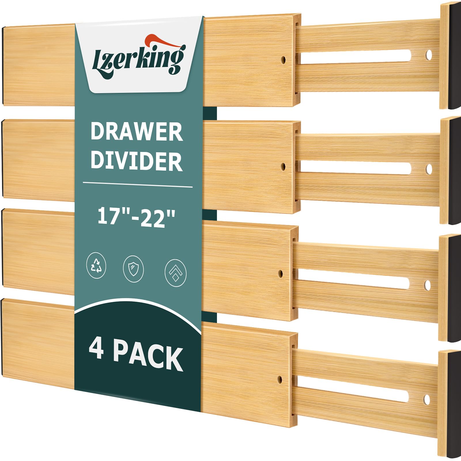 Photo 1 of Lzerking Drawer Divider 4 Pack, Kitchen Bamboo Drawer Organizers, 17-22" Adjustable Wood Dividers for Clothes, Spring Loaded, Works in Kitchen, Dresser, Bathroom and Bedroom