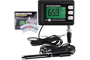 TEKCOPLUS 2 in 1 Temperature pH Monitor Meter Tester Sensor test Kit 0~14.0 pH Automatic Buffer Recognition BNC electrode Probe for Hydroponics Aquarium Lab Testing Food Drinking Water pH of saltwater/seawater