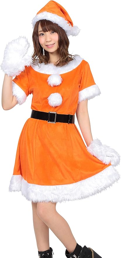 Amazon カラー オレンジ カラフルサンタ コスプレ サンタコス 衣装 サンタ ワンピース 手袋 ボンボン ドレス コスプレ コスチューム クリスマス サンタコスプレ 仮装 カラー レッド ブラック ブルー ピンク イエロー ホワイト グリーン パープル オレンジ セクシー