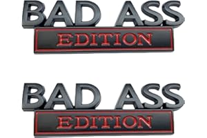 QYZZRS 2 PCS Bad Ass Edition Emblem,Bad Ass Car Funny Decal 3D Raised Letters Bumper Interesting Metal Sticker,for Universal Vehicle,Truck,RV,SUV,car Door,Fender Decoration,Trunk,Motorcycle(Black Red)