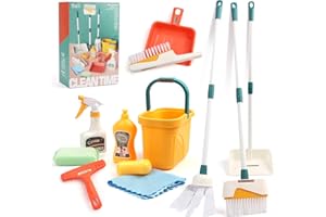 Jenilily Detachable Kids Cleaning Toy Set - Broom, Mop, Dustpan, Brush, Rag Play, Housekeeping Kit, STEM Really Clean Toys Gi
