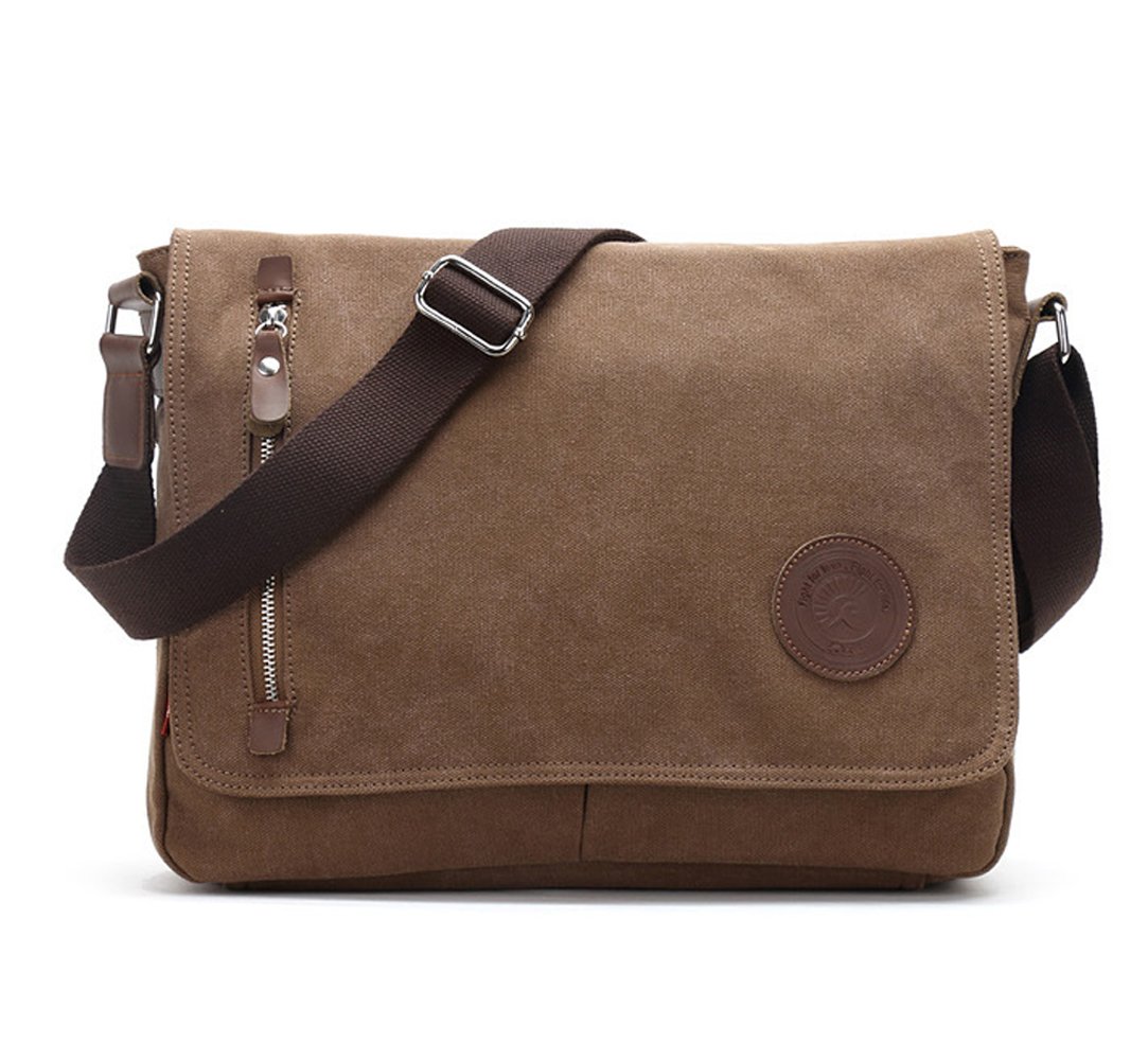 Durable Fashion Vintage Canvas Messenger Bag Laptop Bag Ipad Bag Bookbag Satchel Crossbody Bag Shoulder Sling Bag Shopping Bags Outdoor Sports Travel Casual Weekend Bag for Men and Women (Coffee)