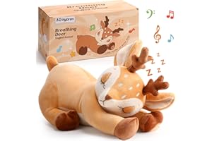 HyDren Deer Breathing Stuffed Animal Soft Soothing Stuffed Animal Deer Plush Anxiety Plush Toys with Music Lights and Realistic Breathing Motion for Adult Kids Anxiety Relief Relaxation Sleep Calming