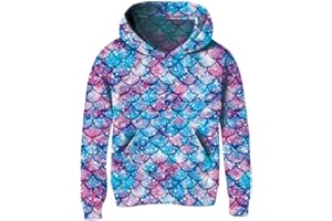 uideazone Girls Pullover Hoodies 3D Graphic Printed Hooded Sweatshirt with Pocket 4-14 Years