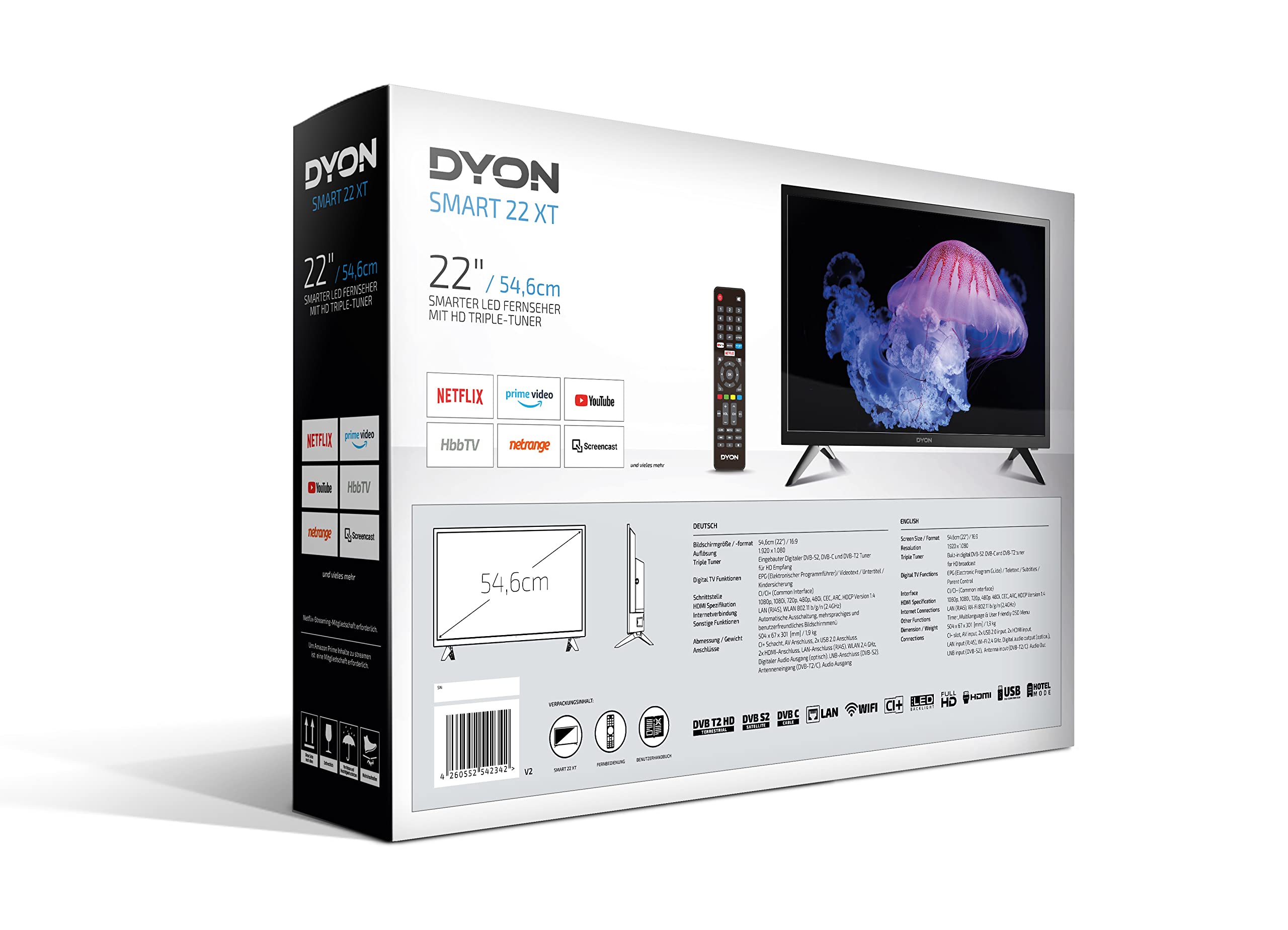 DYON Smart 22 XT 56,4 cm (22 Zoll) Fernseher (Full-HD Smart TV, HD Triple Tuner (DVB-C/-S2/-T2), Prime Video, Netflix & HbbTV) [Modelljahr 2022] 4
