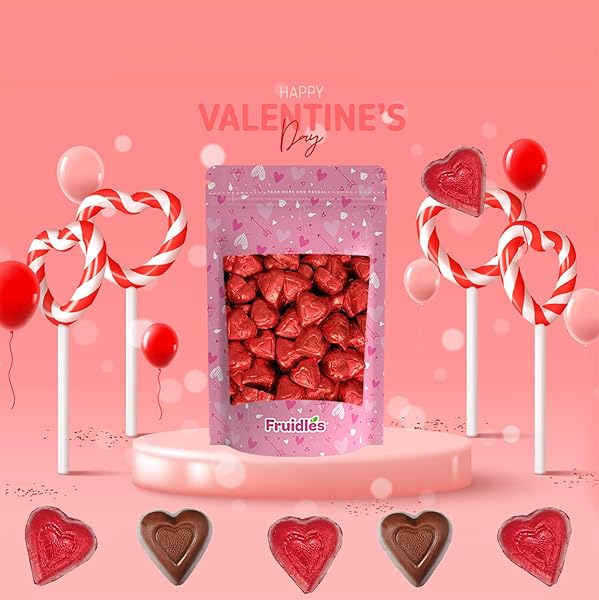 FRUIDLES VALENTINE’S DAY MILK CHOCOLATE HEARTS, PARTY BAG FILLERS, RED INDIVIDUALLY WRAPPED FOILS, KOSHER CERTIFIED (HALF-POUND)