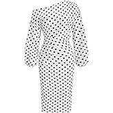 winkbay Women's Polka Dots Midi Dress Off Shoulder Long Sleeve Bodycon Formal Wedding Guest Dresses