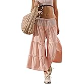 WEQULE Womens Casual Loose Wide Leg Pants Flowy Drawstring Waist Cropped Pants with Pockets