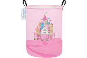 LANGYASHAN Storage Bin, Canvas Fabric Collapsible Organizer Basket for Laundry Hamper,Toy Bins,Gift Baskets, Bedroom, Clothes,Baby Nursery (Round Castle)