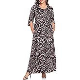 TAOHUADAO Women's Summer Plus Size Dresses Crewneck Ruffle 3/4 Sleeve Casual Maxi Dress