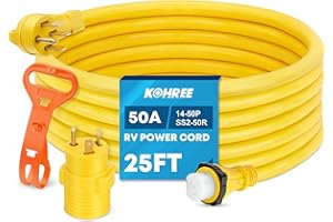 Kohree 50 Amp RV Power Extension Cord Generator Cord 25FT with Grid Handle Heavy Duty, RV Locking Adapter, 30M/50F Power Adap