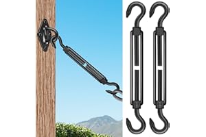 SPIGLAMM 2PCS M8 Hook & Hook Turnbuckle 304 Stainless Steel,Black Heavy Duty Turnbuckle for Wire Rope Tension,Sun Shade Tent Hardware
