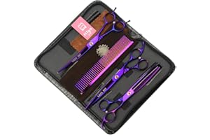 LILYS PET Professional PET Grooming Scissors Kit,Coated Titanium,Sharp and Strong Stainless Steel Blade for Dogs Cats Hair Cutting,3 Pieces of Scissors with a Comb and a Case (8.0 inches, Purple)
