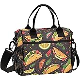 Tacos Lunch Bag for Women, Insulated Lunch Box for Students, Women's Lunch Tote Bag with Side Pockets & Removable Shoulder Strap Large Cooler Purse for Picnic Work Beach