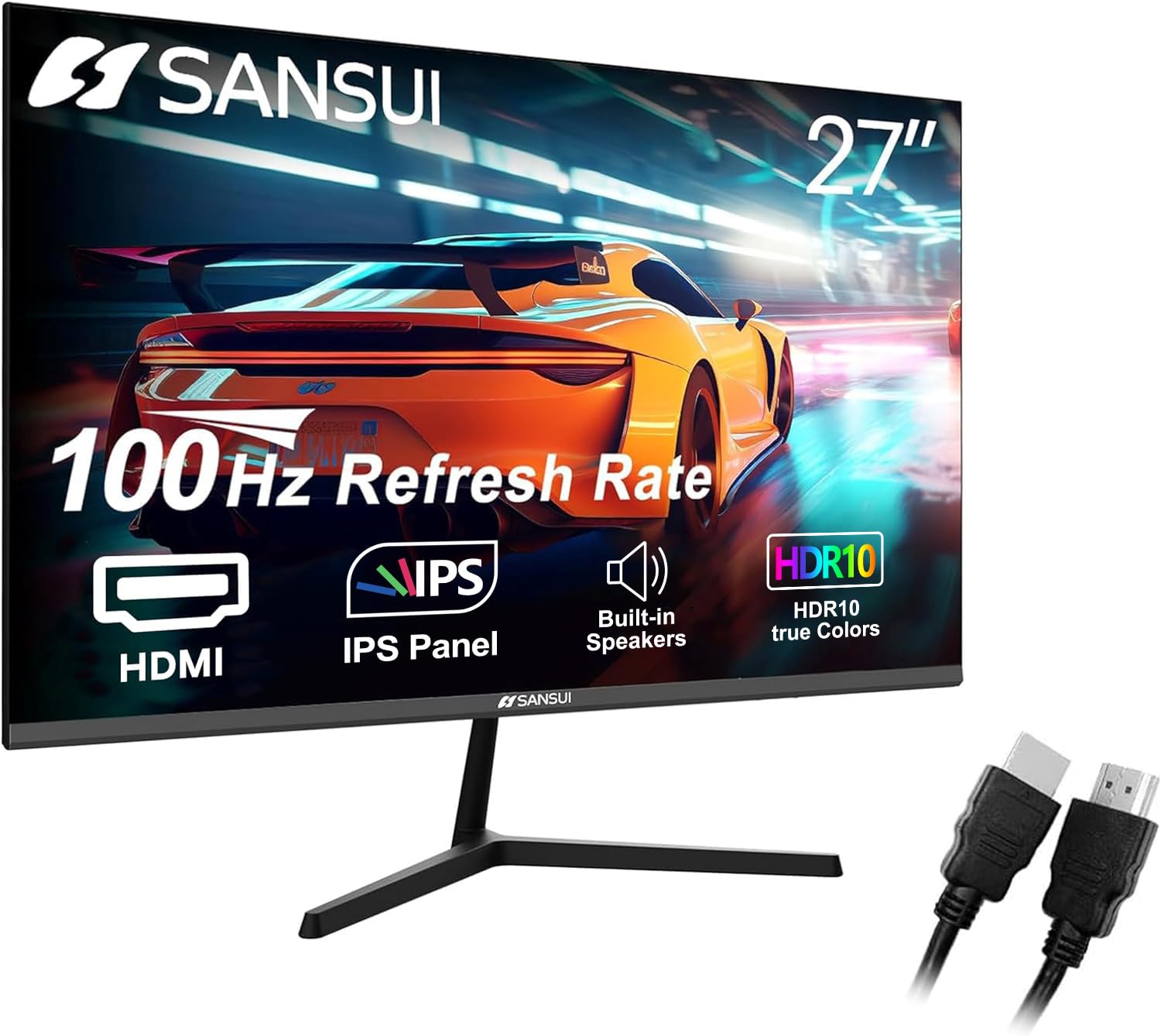 Photo 1 of SANSUI 27 inch Monitor 100Hz IPS FHD 1080P HDR10, Computer Monitor Built-in Speakers Gaming Monitor with HDMI/VGA Ports Game RTS/FPS Adaptive Sync, Tilt Adjustable (ES-27X3L HDMI Cable Included)