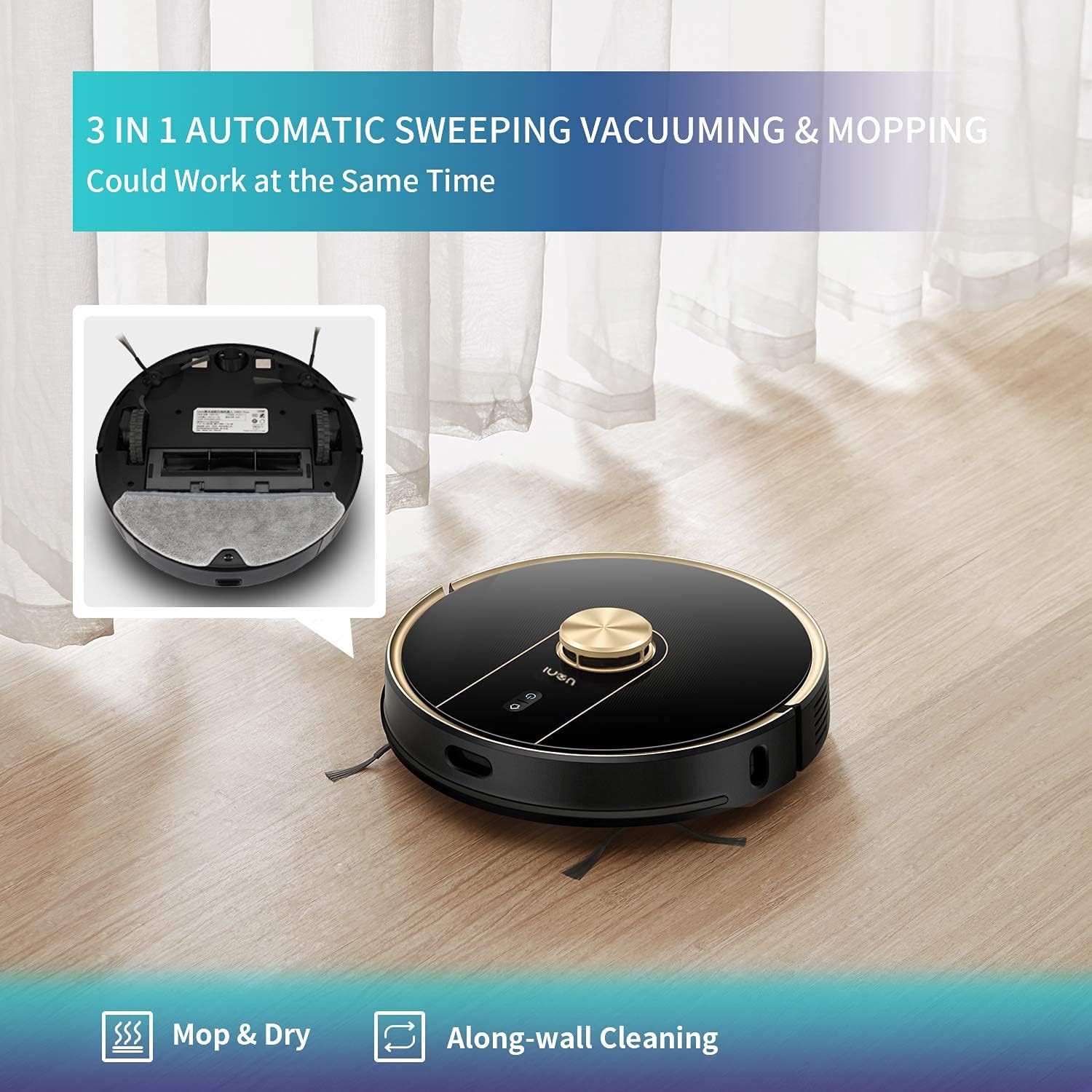 Robot Vacuum Cleaner Uoni V980Plus - 2700Pa Strong Suction Slim Design Robotic Vacuum Multiple Cleaning Modes Self-Charging Robotic Vacuum Cleaner with 5200mAh for Pet Hair, Hard Floor and Carpets -