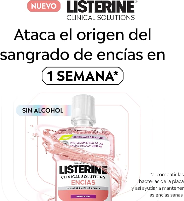 Clinical Solutions Encías Sabor Suave (1x500 ml), enjuague bucal con flúor que protege las encías, enjuague bucal sin alcohol sabor Menta Suave, colutorio encías con 60% más de zinc — foto 2 de 7