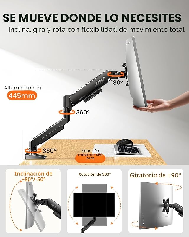 Suporte para monitor de secretária para 13-34 polegadas [Atualizado - sem rendimento] Braço de monitor de instalação rápida até 9kg, com gestão de cabos para escritório e jogos, VESA 75 & 100 mm