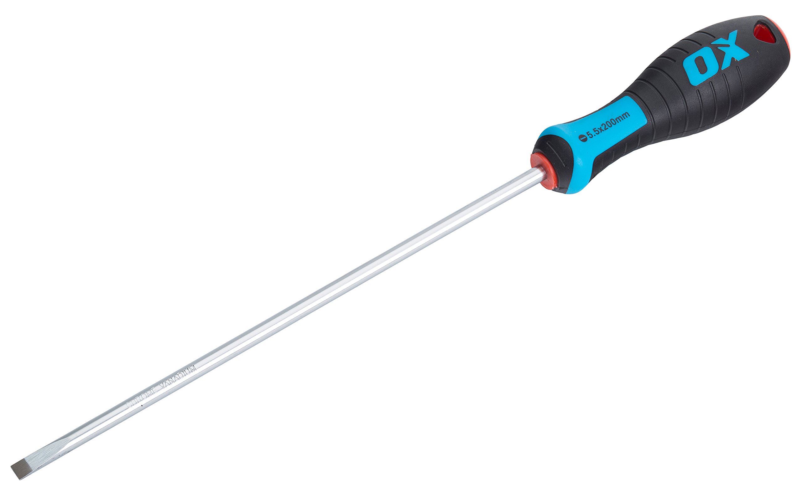 OX Tools Pro Series Slotted Parallel Screwdriver, 200x5.5mm, Magnetic Tip, Ergonomic, Soft Grip, Chrome Vanadium Steel