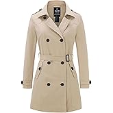 wantdo Women's Waterproof Trench Coat Classic Lapel Outerwear Coat with Belt