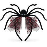 sogiv Halloween Spider Headband for Women Girls, Spooky Black Spider Hairband with Fuzzy Legs and Red Web Wings, Creepy Halloween Costume Accessories for Trick or Treat Party Cosplay Dress Up