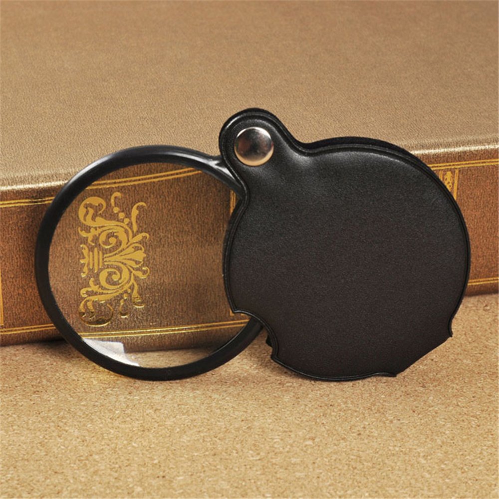 BreaDeep 60mm 5X Pocket Folding Magnifier Loupe Magnifying Glass with Leather Case (Black)
