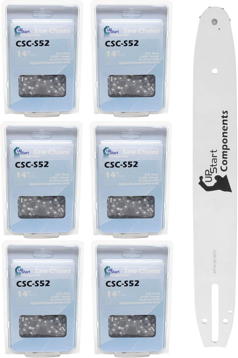 Replacement 14" Single Rivet Bar and 14" Semi Chisel Chain Combo for ECHO CS-310 Chainsaw (14" Length, 3/8" Pitch, 0.050" Gauge, 52 Drive Links, 7 Sprocket Nose Tooth) 1 Bar 6 Chains