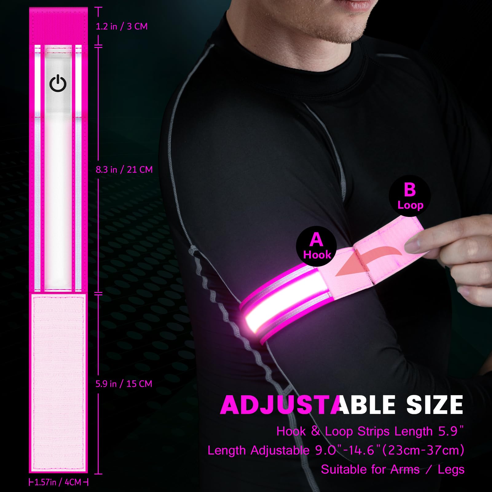 Light Up LED Armband for Running Walking at Night,Reflective Arm Bands for Runners,Rechargeable Jogging Lights,High Visibility Night Running Safety Gear Adjustable Running Women Men Kids