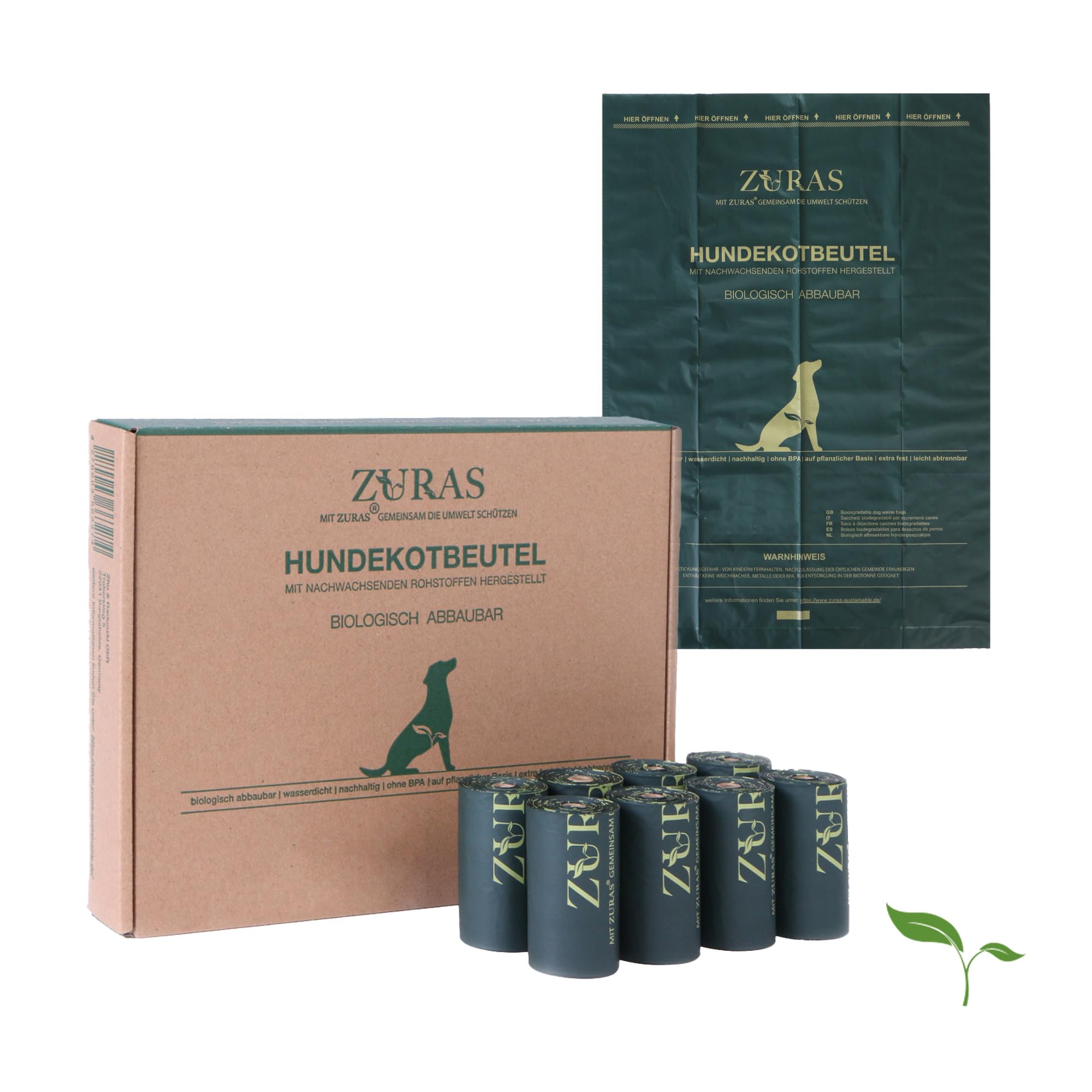 ZURAS - Biodegradable Dog Waste Bags Unscented Plant Based 315 Poo Bags 21 Rolls 23 cm x 33 cm DIN EN 13432 OK Compost Home Compostable