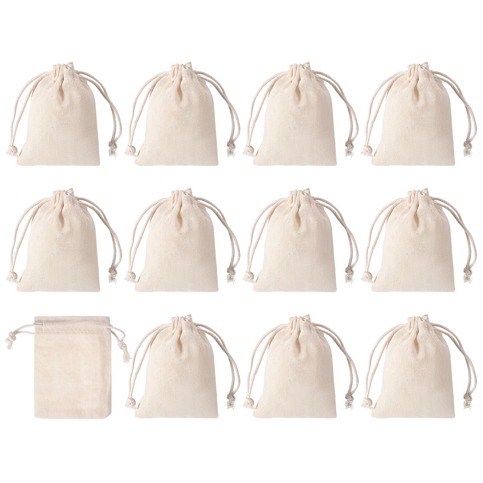 PATIKIL 4"x3" Coin Sacks Bag, 12 Pack Bank Coin Deposit Change Transit Bags Canvas Money Bag with Drawstring Gift Bag Style 2, Beige