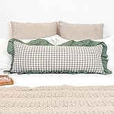 JoraLion 14x36 inch Scalloped Lumbar Pillow Cover, Green Ruffle Cotton Throw Pillow Cover Gingham Buffalo Decor Farmhouse Soft Cushion Case for Couch Sofa Bed Living Room, ONLY 1 Cover
