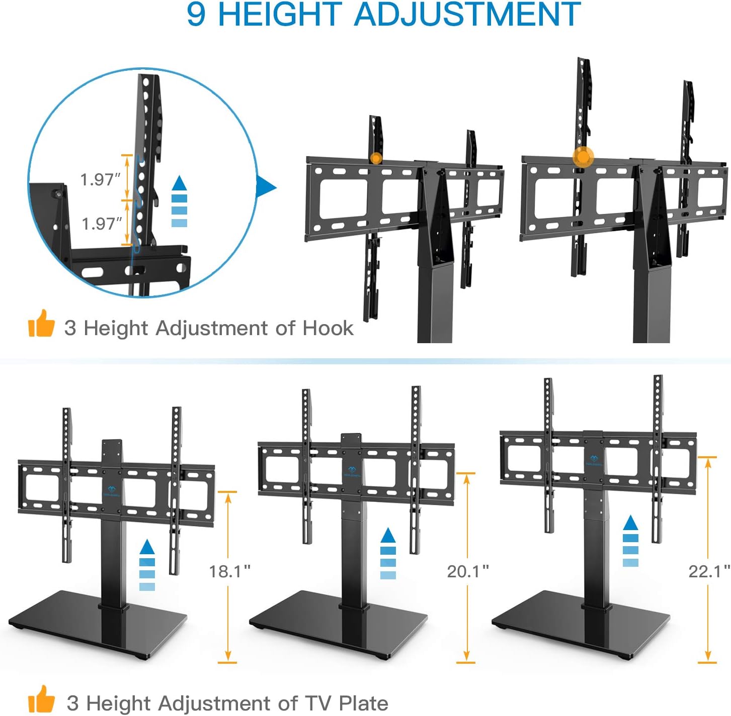 PERLESMITH Universal Swivel TV Stand / Base - Table Top TV Stand for 37-65 inch LCD LED TVs - Height Adjustable TV Mount Stand with Tempered Glass Base, VESA 600x400mm, Holds up to 88lbs: Electronics