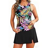 Women Two Piece Tankini with Skirt - Tummy Control High Neck Swimsuit with Built in Pockets 2025 Ladies Bathing Suit