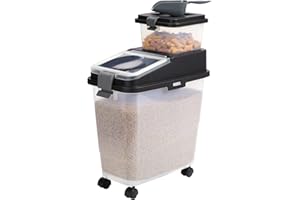 Mighty Tuff 3 Piece Airtight Dog Food Storage Container, Up to 36 lbs, with 5 lbs Dog Treat Container and Portion Scoop – BPA Free Airtight Pet Food Bin on Wheels