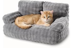 Yaning Cat Couch Bed, Cute Soft Pet Sofa for Indoor Cats Kittens Puppies with Removable Washable Cover, 26"x15", Grey