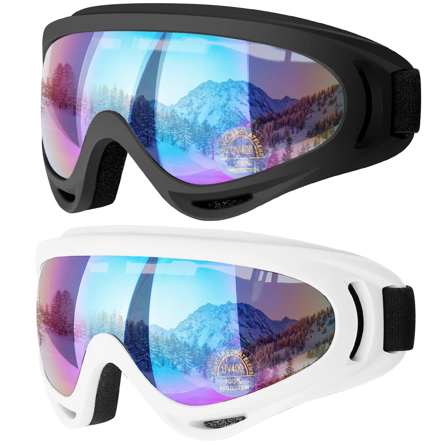 Photo 1 of COOLOO Ski Goggles, 2 Pack Snow Goggles Snowboard Goggles for Men Women Kids - UV Protection Foam Anti-Scratch Dustproof