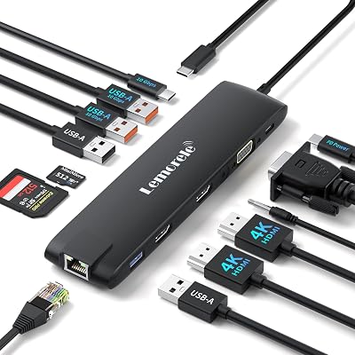Lemorele USB C Docking Station 13 in 1 10 Gbps 2x4K HDMI PD 100W