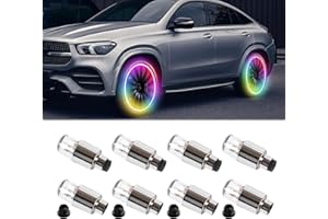 Kutyun 8PCS LED Wheel Lights, Automotive Tire Light Assemblies, Air Neon Valve Light, Waterproof LED Flashing Light, Car Exterior Accessories Tire Valve Caps Lamp Universal for Car Bike (Colored)