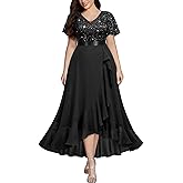 MISSMAY Women's Plus Size V Neck Sequin Lace Butterfly Sleeves Formal Evening Party Long Dress