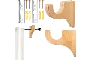 BangBoom 2 Packs Return Wooden Curtain Rod Brackets Support, Single Wood Curtain Rod Holder for 2''/5 CM Pole with Screw Heav
