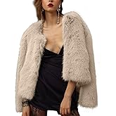 Shiyifa Women's Faux Fur Coat Long Sleeve Fleece Cropped Jacket Open Front Shaggy Warm Short Fall Winter Outerwear
